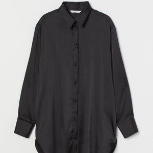 H&M Black Satin Shirt and Wide Leg Pants Set